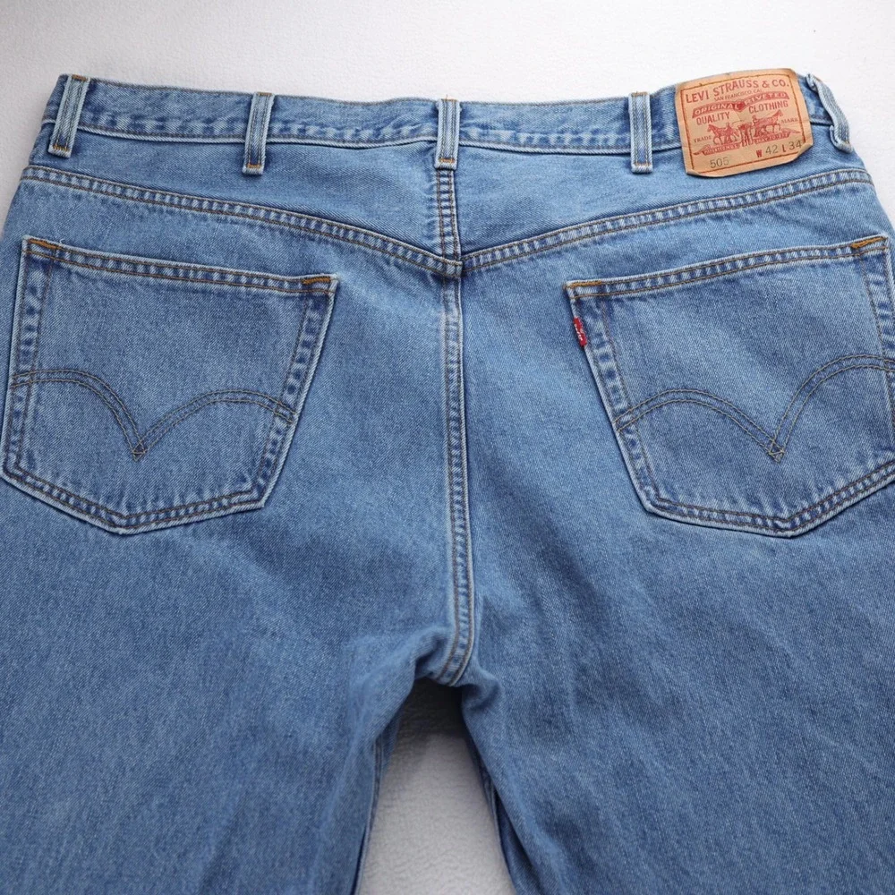 Levis 505 Regular Fit Mens Jeans 42x34 Medium Wash Blue‎ Straight Leg Denim Y2K